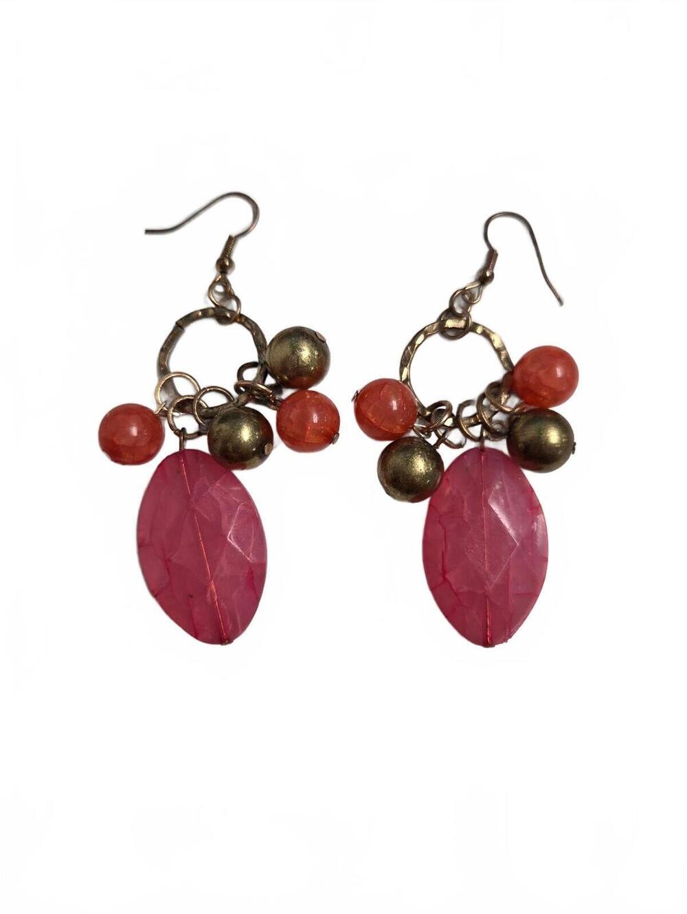 Vintage Style Pink and coral color Dangle Earrings with Beaded Accents